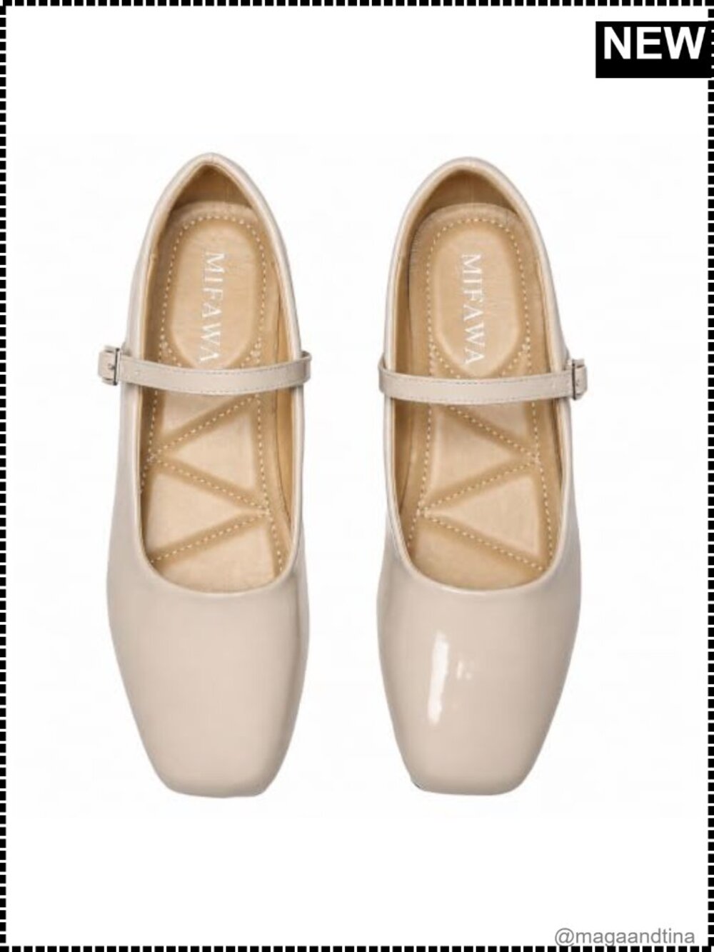 Square Toe Mary Jane Ballet Flats Adjustable Strap Faux Leather Women's Shoes